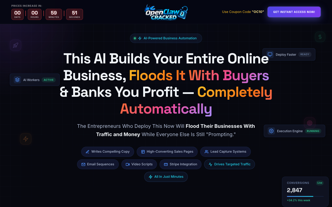 OpenClaw Cracked AI product launch funnel — $300K+ revenue