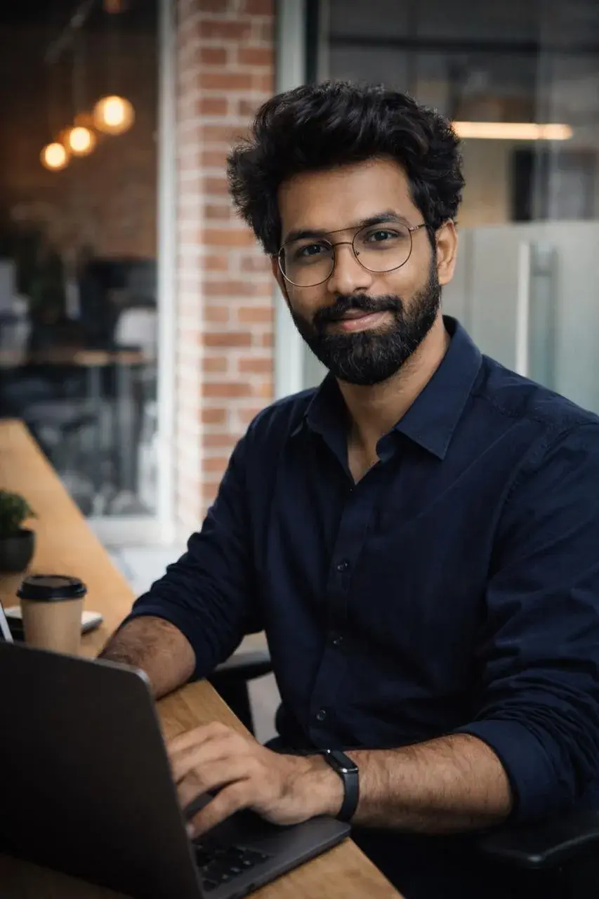 Amit Verma, funnel designer, working on his laptop