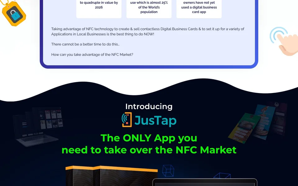 JusTap sales page, introducing justap section, designed by Amit Verma
