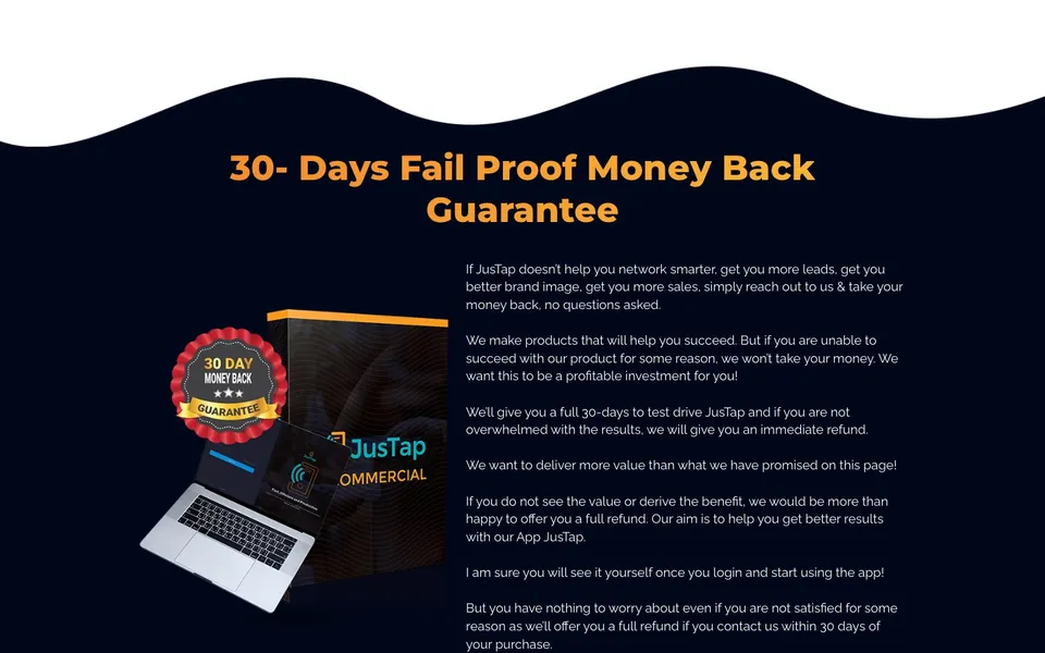 JusTap sales page: guarantee section