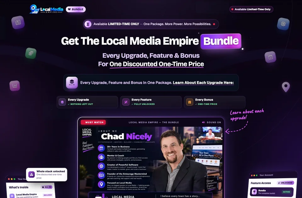 Local Media Empire bundle designed by Amit Verma, neon violet theme