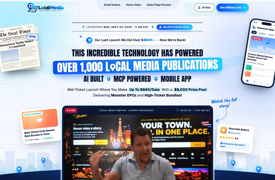 Local Media Empire partner page designed by Amit Verma, daylight newsroom theme
