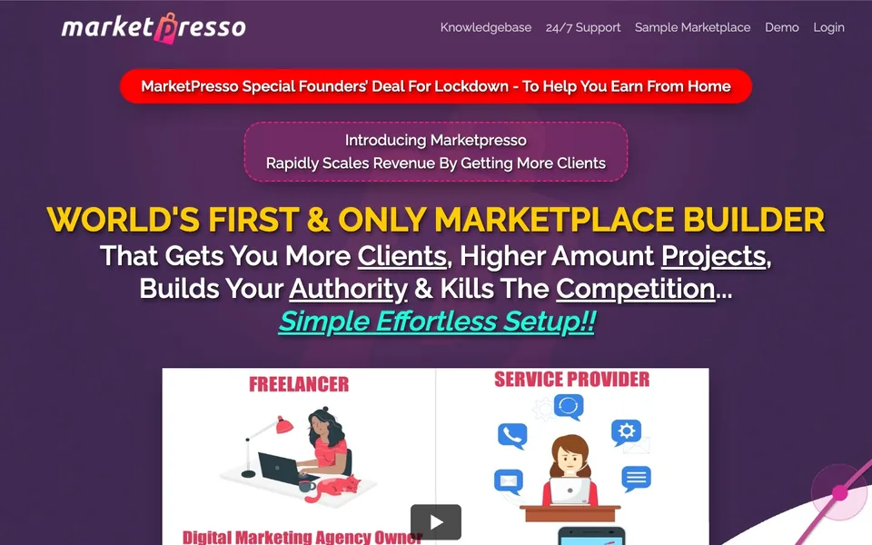 MarketPresso sales page, hero section, designed by Amit Verma