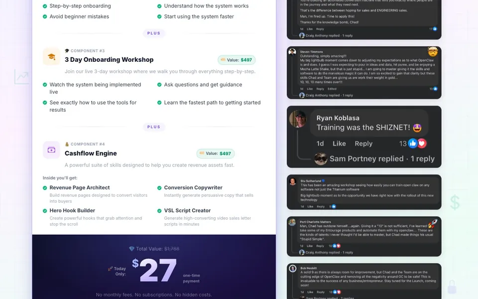 OpenClaw Cracked sales page: the offer section