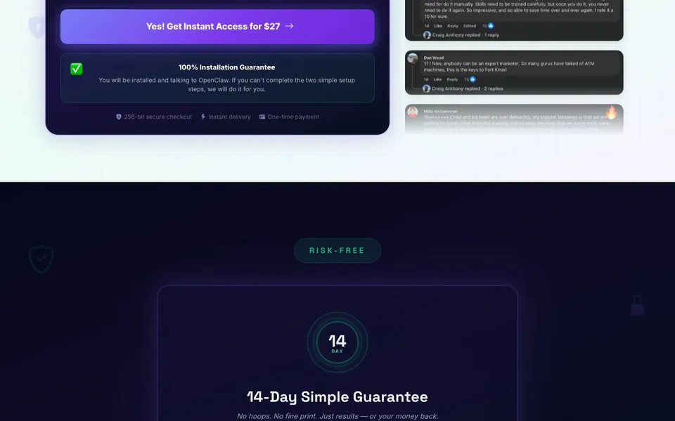 OpenClaw Cracked sales page: guarantee section