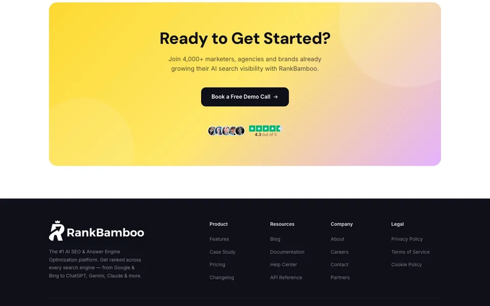 RankBamboo sales page, get started section, designed by Amit Verma
