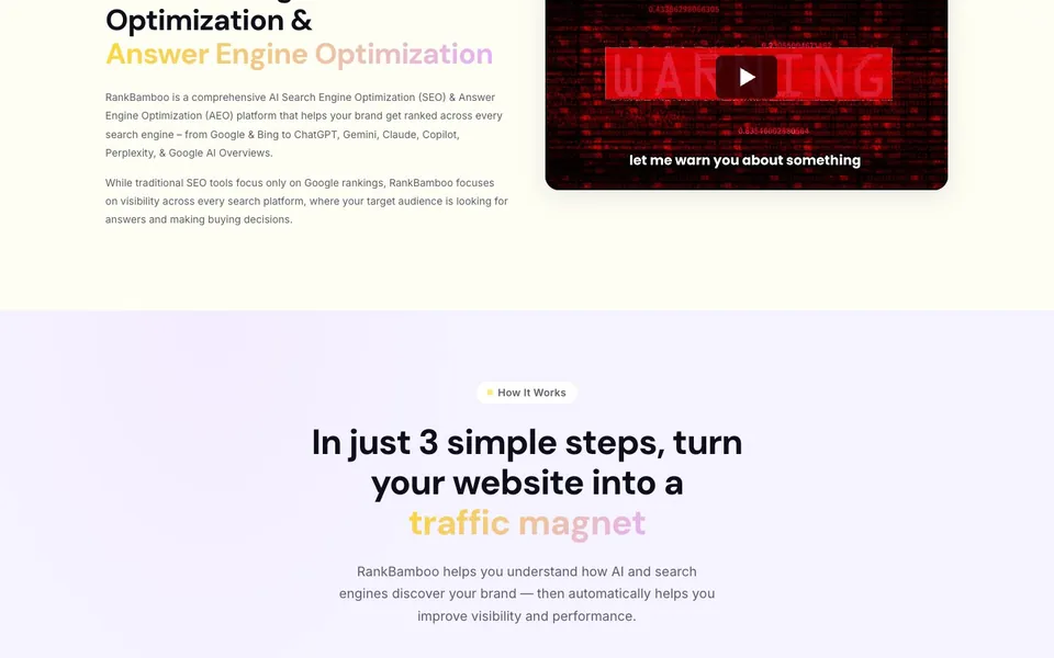 RankBamboo sales page: 3 simple steps section