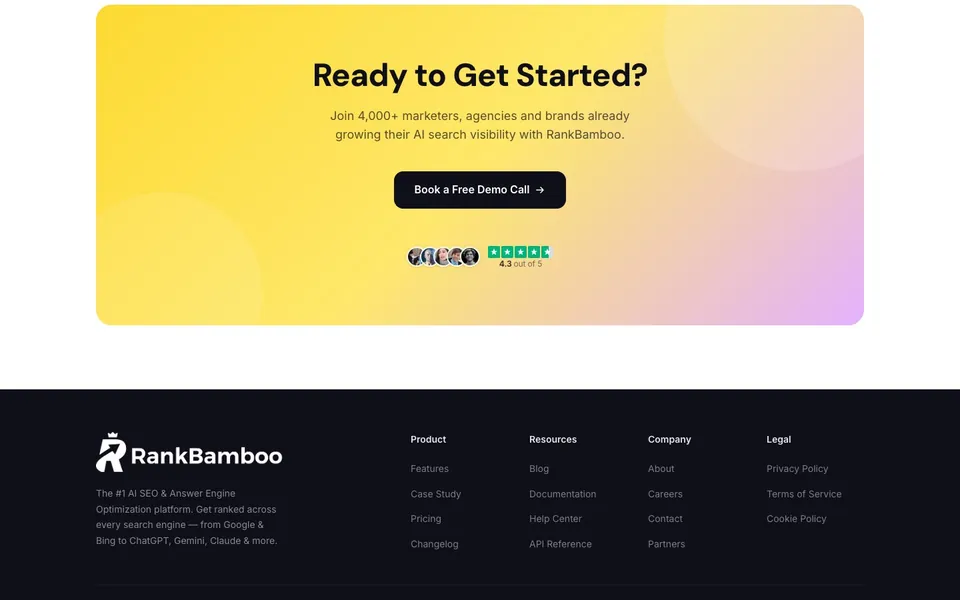 RankBamboo sales page: get started section