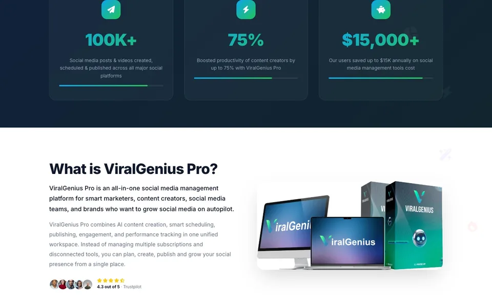 ViralGenius sales page, what it is section, designed by Amit Verma