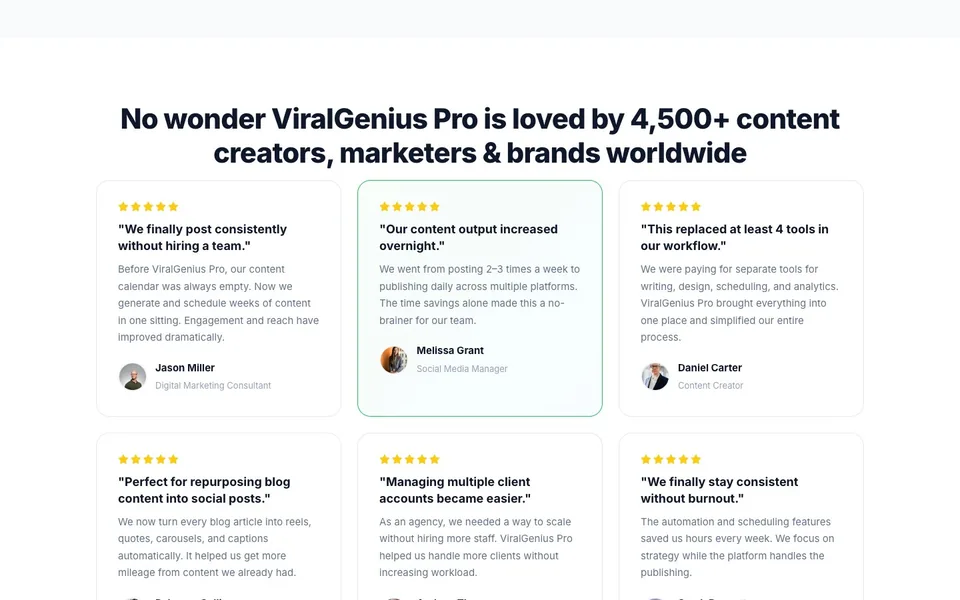 ViralGenius sales page, loved by creators section, designed by Amit Verma