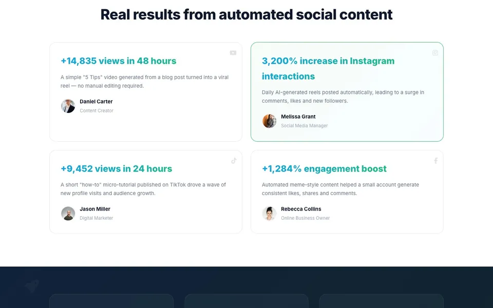ViralGenius sales page: real results section