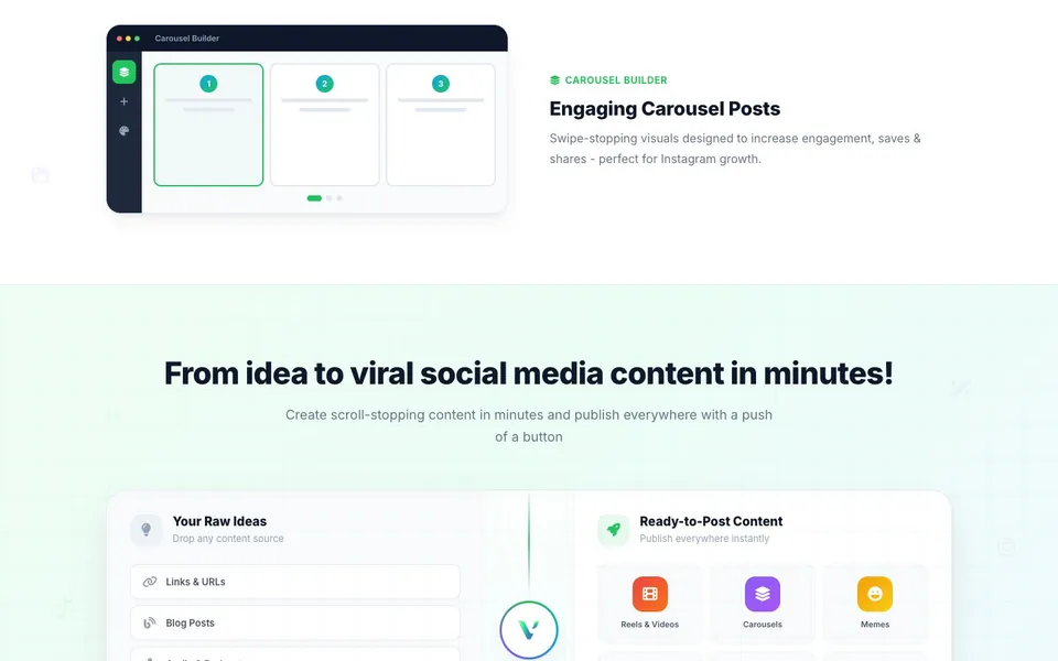 ViralGenius sales page: idea to post section