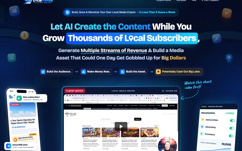 Local Media Empire sales sales page: hero section