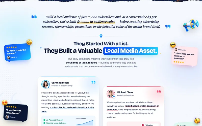 Local Media Empire sales sales page: success stories section