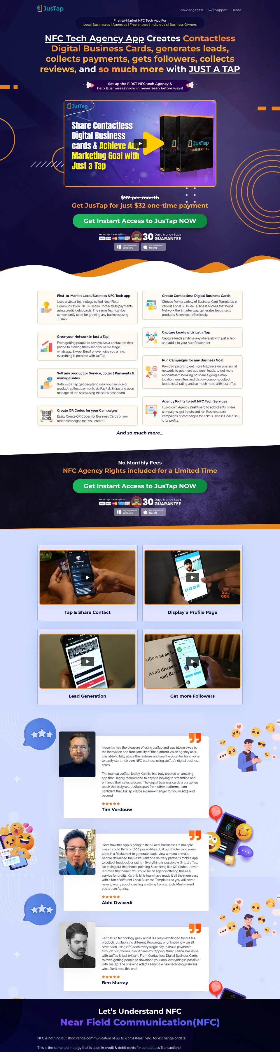 JusTap app sales page designed by Amit Verma