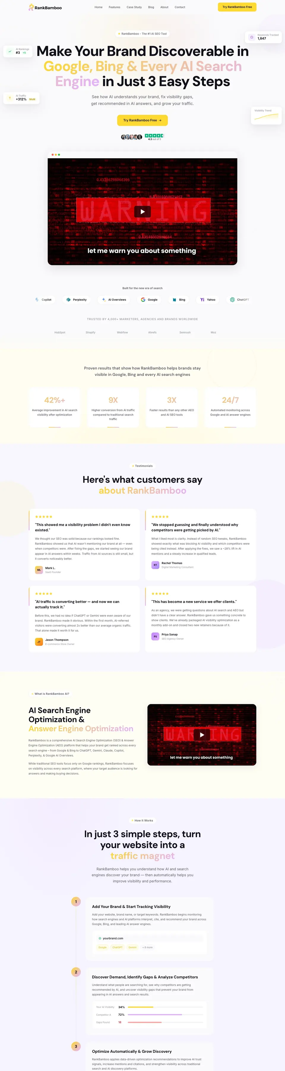 RankBamboo SaaS sales page designed by Amit Verma